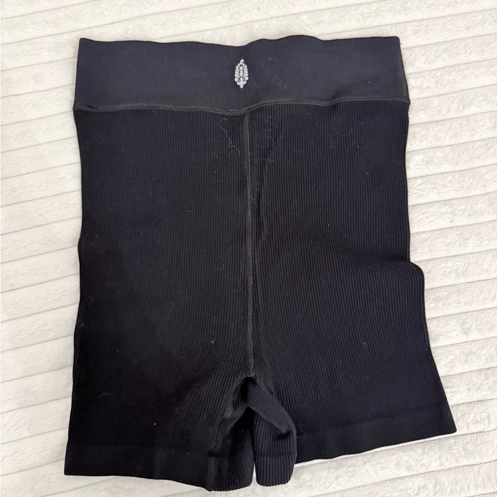 Free People Black Ribbed Biker Shorts